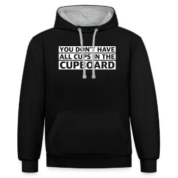 Du hast nicht alle Tassen im Schrank | Englisch - Kontrast-Hoodie - Schwarz/Grau meliert - Vorne - Anna (173cm) & Nico (186cm)