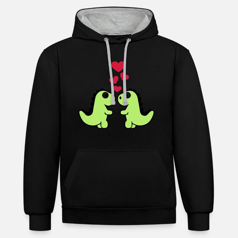 Dinosaure - Sweat à capuche contrasté - noir/gris chiné
