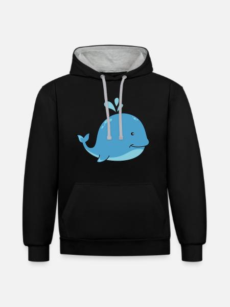 Baleine douce - Sweat à capuche contrasté - noir/gris chiné