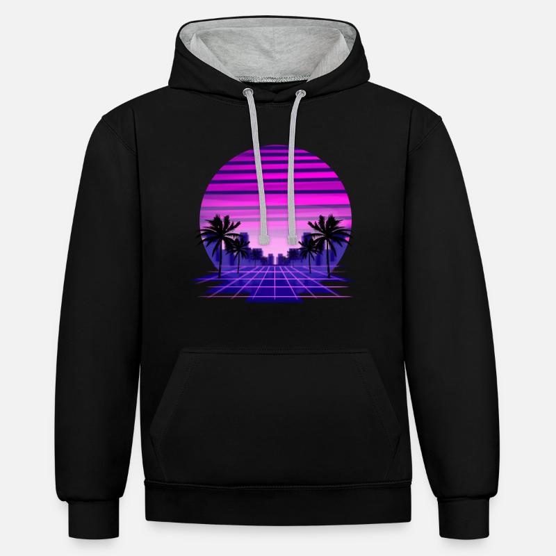 Miami Retro - retrowave - synthwave - Sweat à capuche contrasté - noir/gris chiné