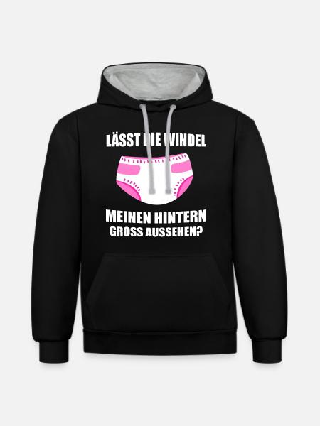 ABDL Mädchen Windel Diaper Geschenk - Kontrast-Hoodie - Schwarz/Grau meliert