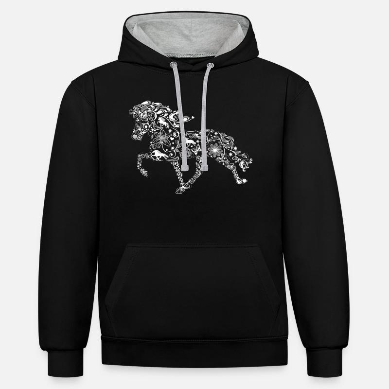 isi fleur blanche - Sweat à capuche contrasté - noir/gris chiné