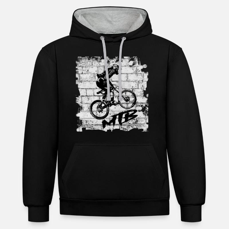 Vélo VTT - Sweat à capuche contrasté - noir/gris chiné