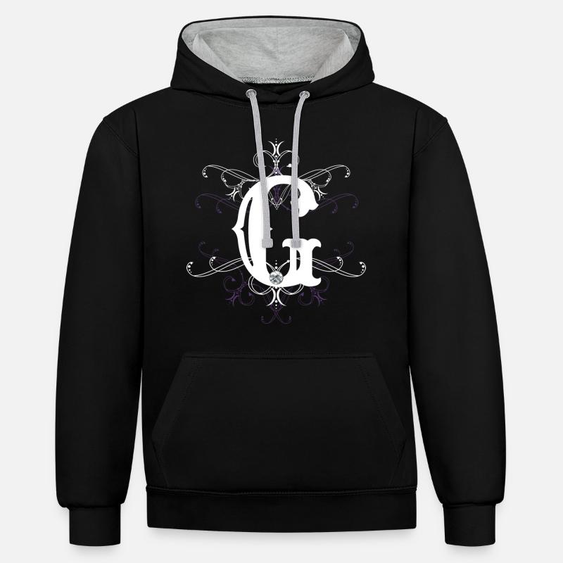 Lettre G, point g) - Sweat à capuche contrasté - noir/gris chiné