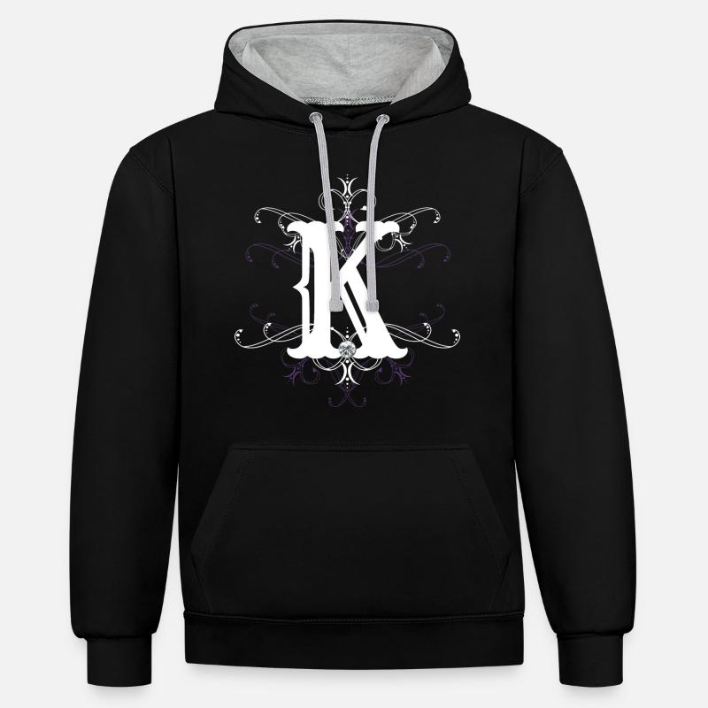 Lettre K lettre -K - Sweat à capuche contrasté - noir/gris chiné