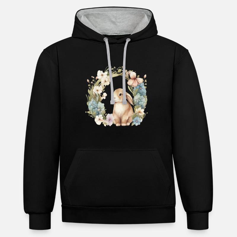 Couronne de fleurs de lapin - Sweat à capuche contrasté - noir/gris chiné