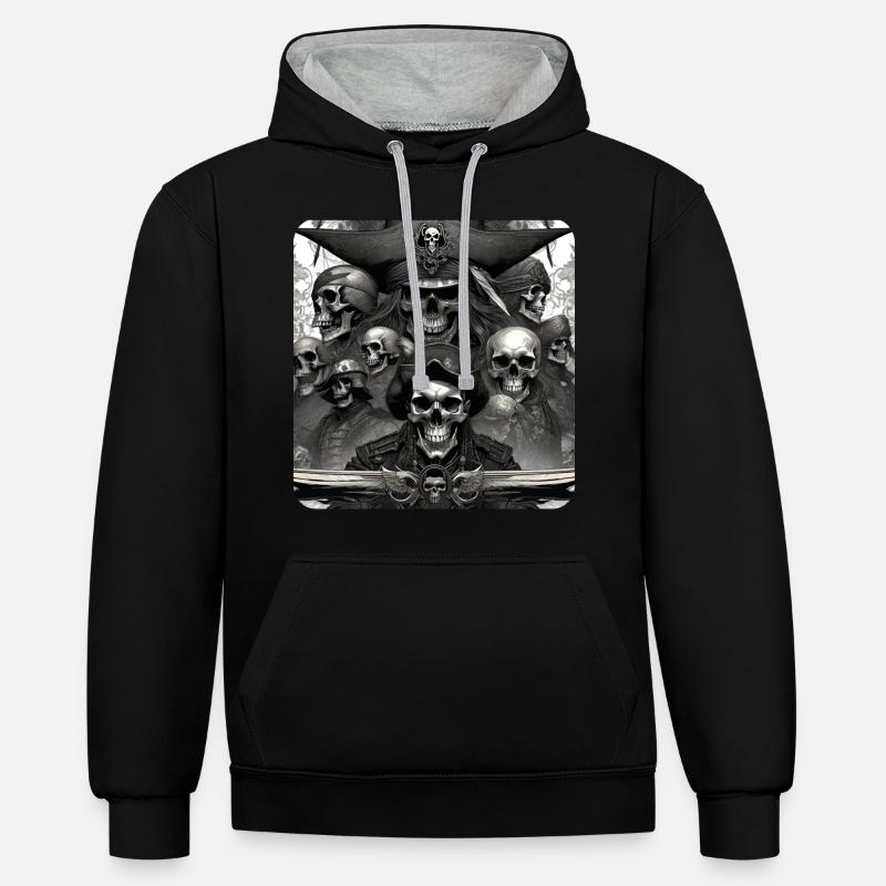 Pirates avec des crânes - Sweat à capuche contrasté - noir/gris chiné