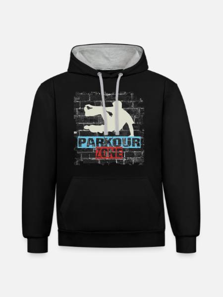 Parkour - Kontrast-Hoodie - Schwarz/Grau meliert