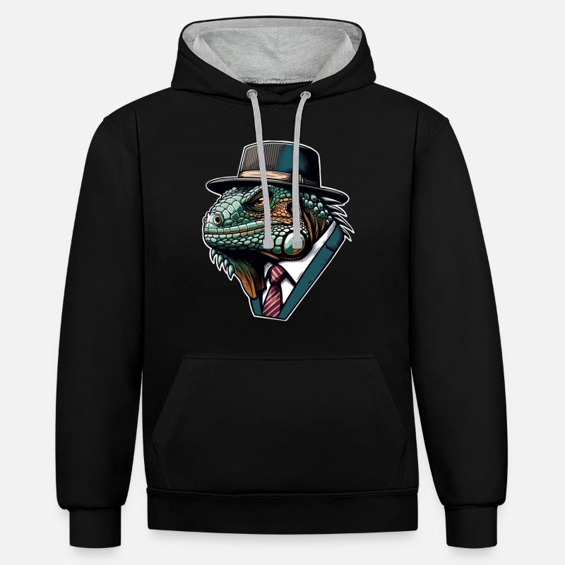 Iguane - Sweat à capuche contrasté - noir/gris chiné