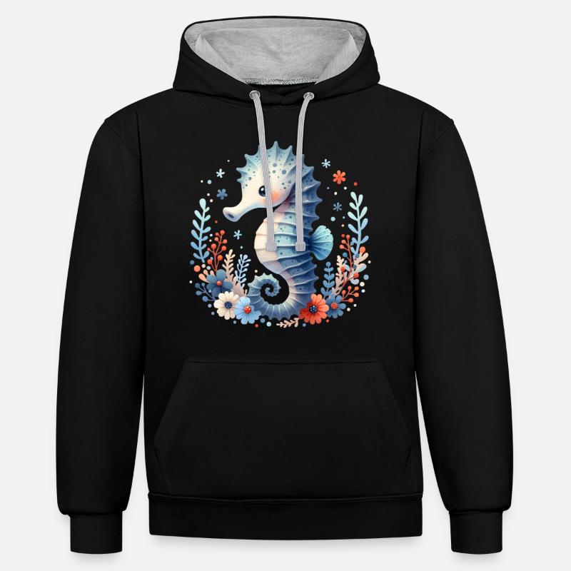 Hippocampe Hippocampe - Sweat à capuche contrasté - noir/gris chiné