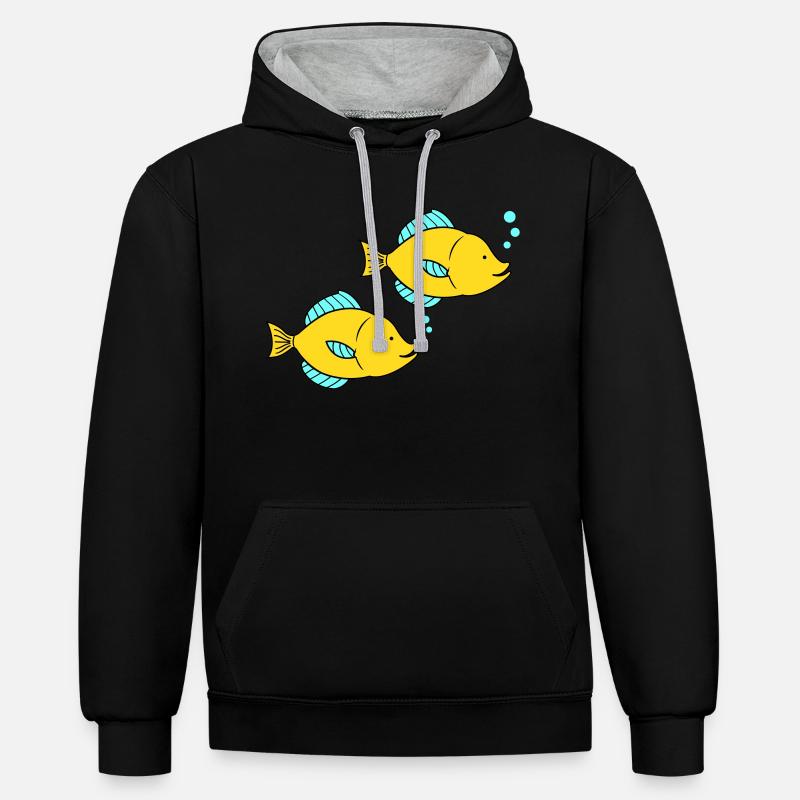 Bande dessinée Poissons - Sweat à capuche contrasté - noir/gris chiné