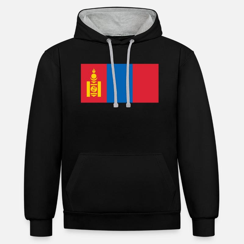 Mongolia flag / Drapeau Mongolie - Sweat à capuche contrasté - noir/gris chiné