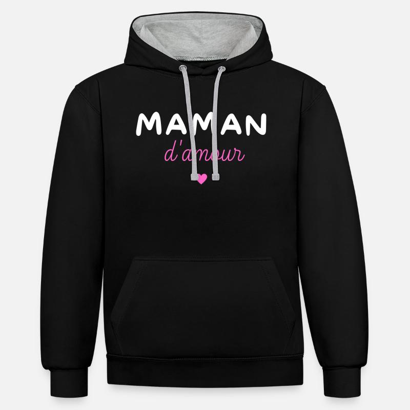 Maman d amour - Sweat à capuche contrasté - noir/gris chiné