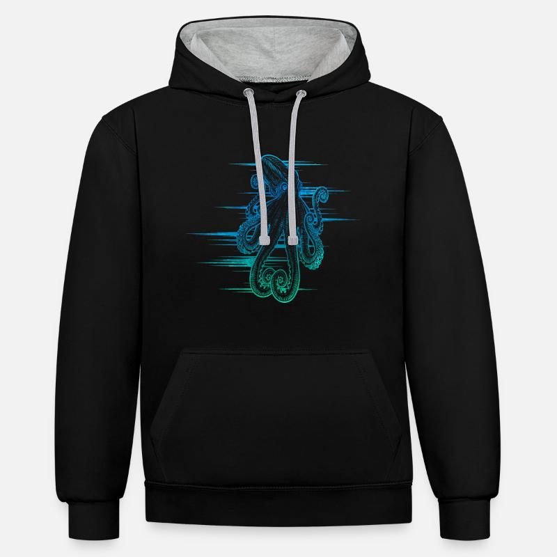 Pieuvre - Sweat à capuche contrasté - noir/gris chiné