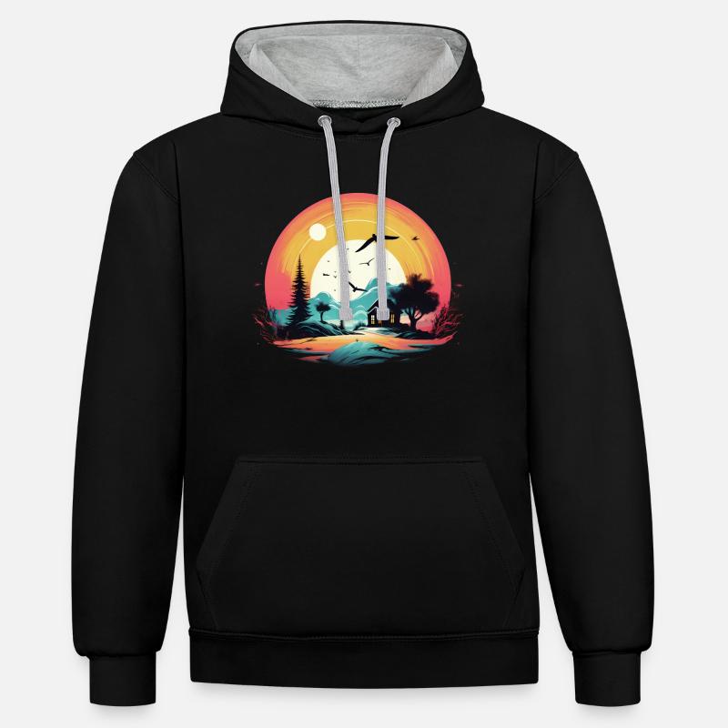 Coucher de soleil - Sweat à capuche contrasté - noir/gris chiné
