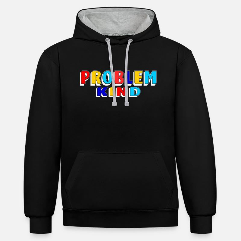 Problem Kind - Kontrast-Hoodie - Schwarz/Grau meliert