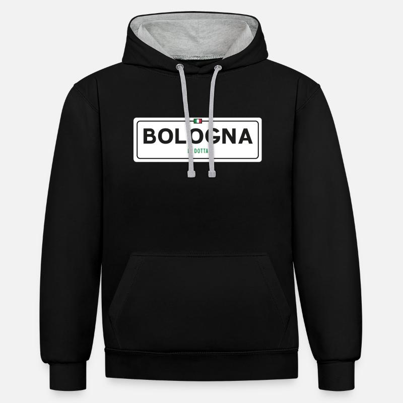 Panneau toponymique de Bologne - Sweat à capuche contrasté - noir/gris chiné