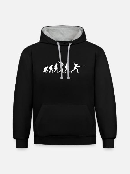 Evolution - Fechten - Fechter - Kampfsport - Kontrast-Hoodie - Schwarz/Grau meliert