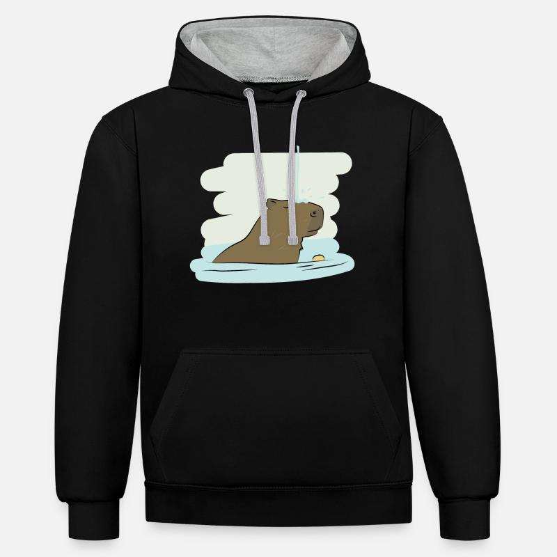 Design d’illustration « Baisers de Capybara » - Sweat à capuche contrasté - noir/gris chiné