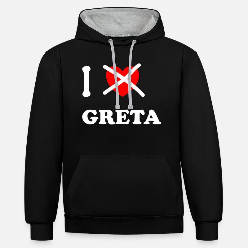 Je n’aime plus Greta - Sweat à capuche contrasté - noir/gris chiné
