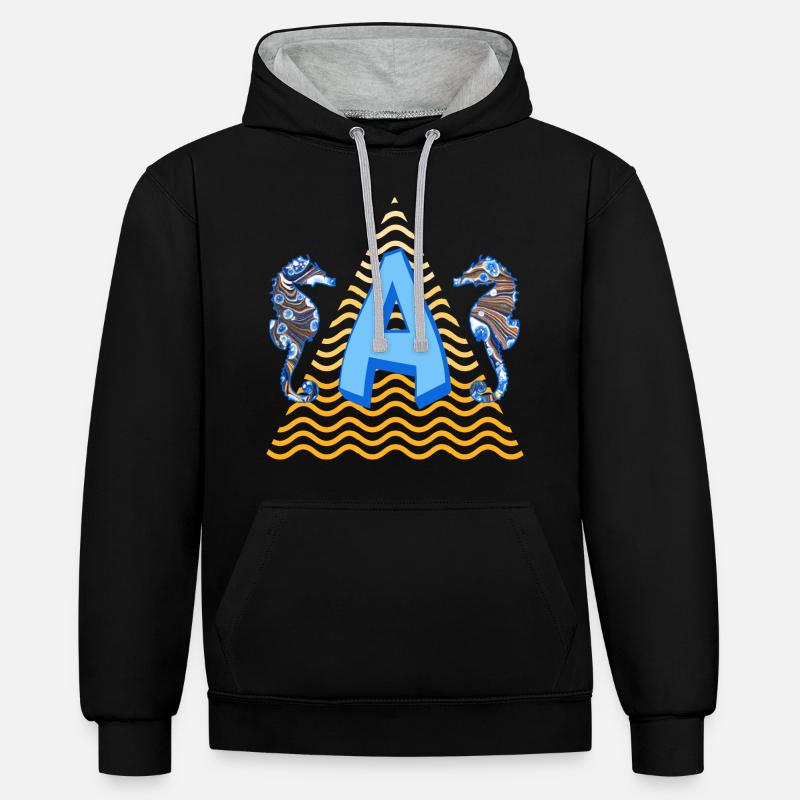 seepferdchen e 262 a - Kontrast-Hoodie - Schwarz/Grau meliert