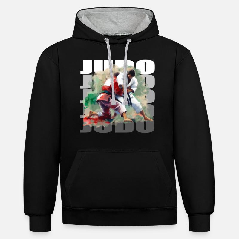 Judo - Sweat à capuche contrasté - noir/gris chiné