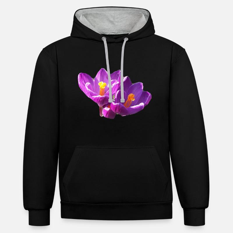 fleurs,fleur,printemps,fleurs,tulipes,crocus - Sweat à capuche contrasté - noir/gris chiné