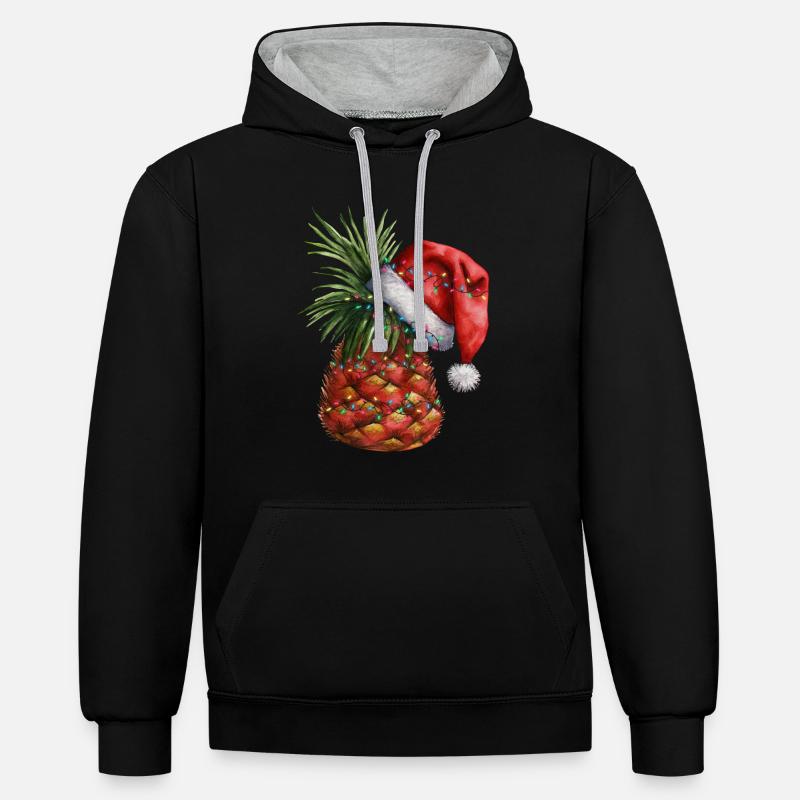 Ananas de Noël - Sweat à capuche contrasté - noir/gris chiné