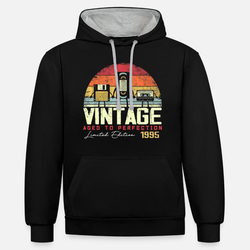 Cadeau Millésime 1995 - Sweat à capuche contrasté - noir/gris chiné