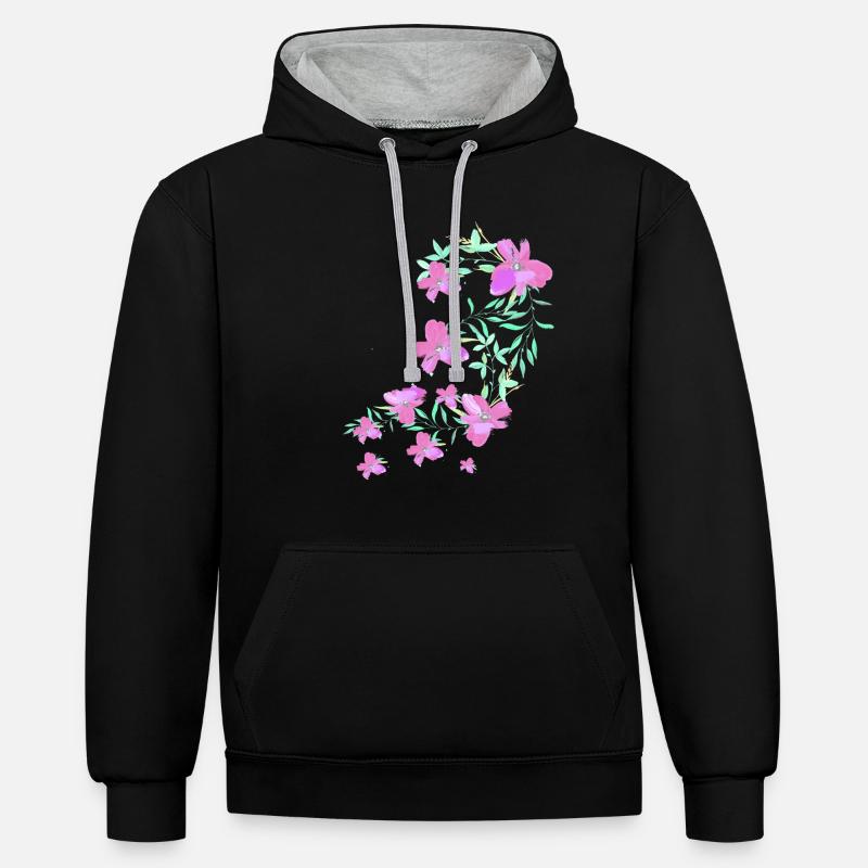 laurier-rose,fleur,lotus,vigne,floral,fleurs - Sweat à capuche contrasté - noir/gris chiné