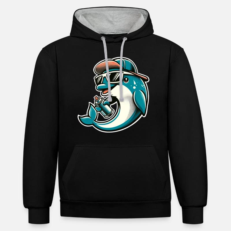 Bombe aérosol Dolphin Graffiti - Sweat à capuche contrasté - noir/gris chiné