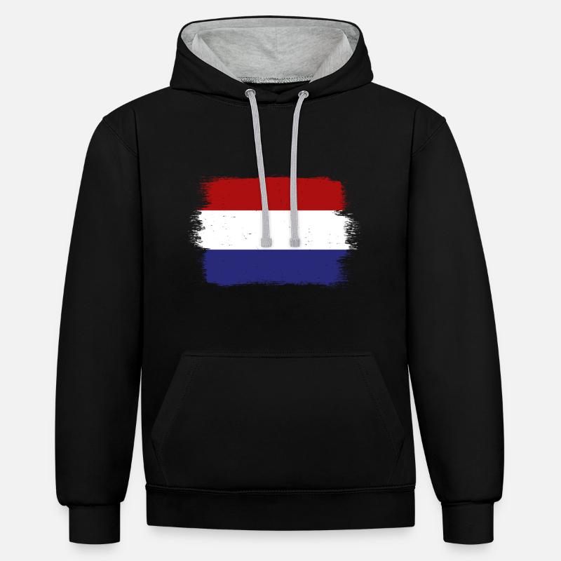 Pays-Bas Drapeau Hollande Drapeau néerlandais - Sweat à capuche contrasté - noir/gris chiné