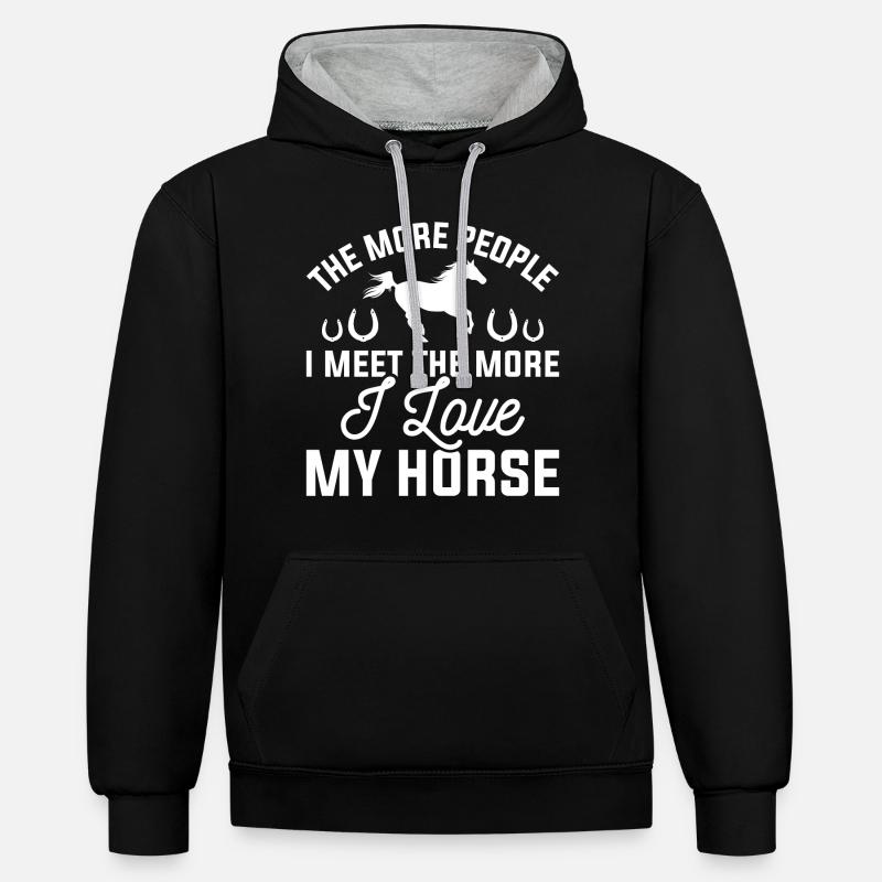 J’aime mon cheval - Sweat à capuche contrasté - noir/gris chiné