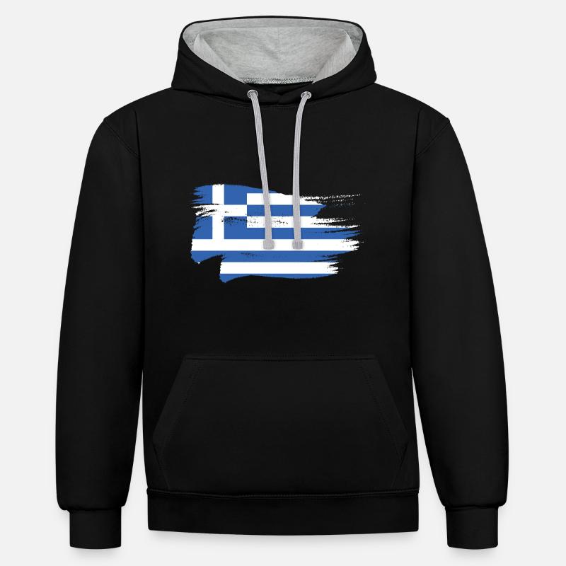Grèce Drapeau Grec - Sweat à capuche contrasté - noir/gris chiné