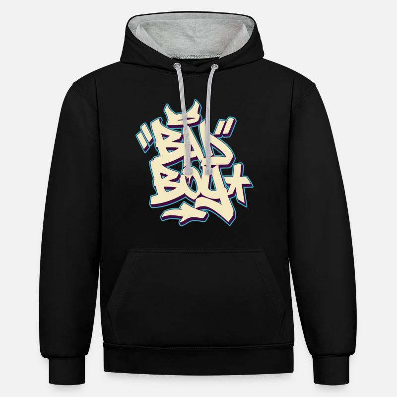BAD BOY GRAFFITI - Sweat à capuche contrasté - noir/gris chiné