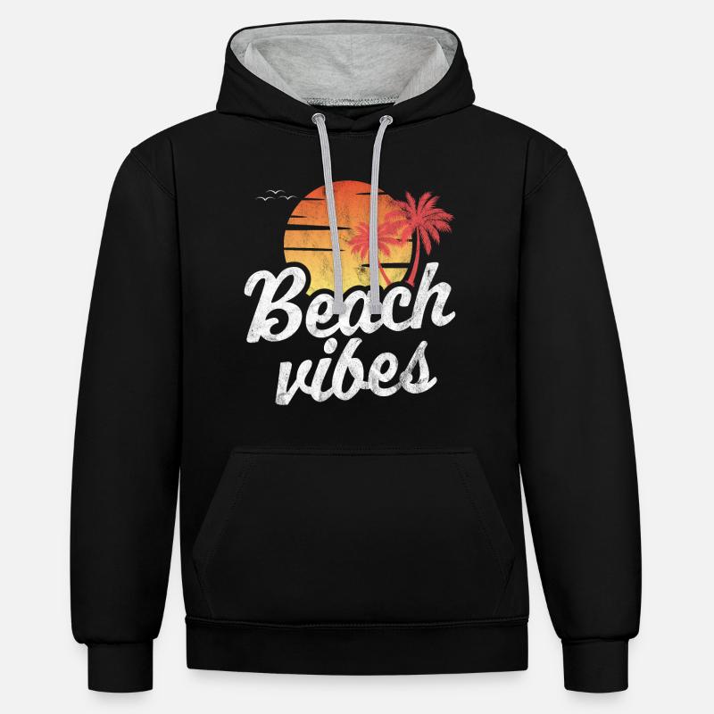 Vibrations de la plage - Sweat à capuche contrasté - noir/gris chiné