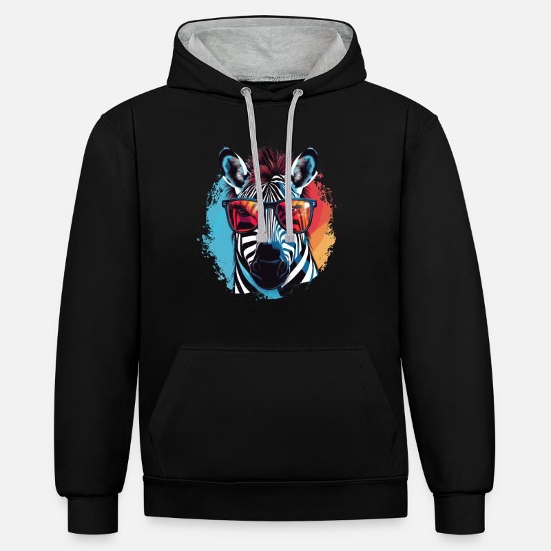 Lunettes de soleil zèbre - Sweat à capuche contrasté - noir/gris chiné
