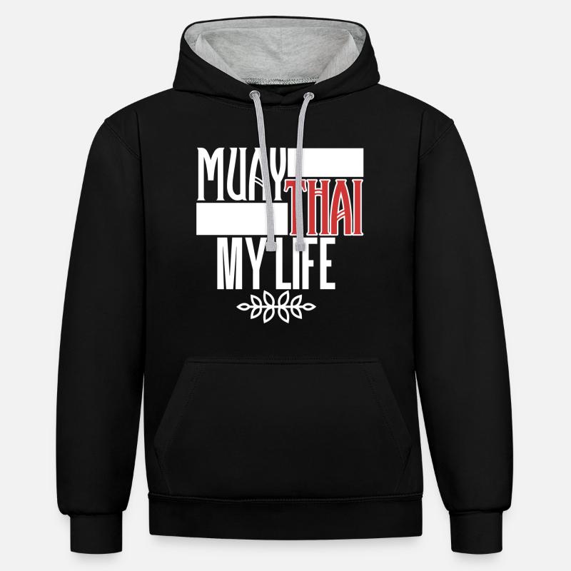 Muay thaï - Sweat à capuche contrasté - noir/gris chiné