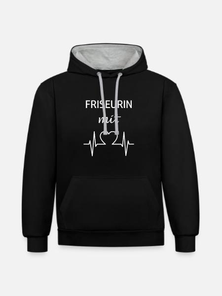 Friseurin mit Herz - Kontrast-Hoodie - Schwarz/Grau meliert