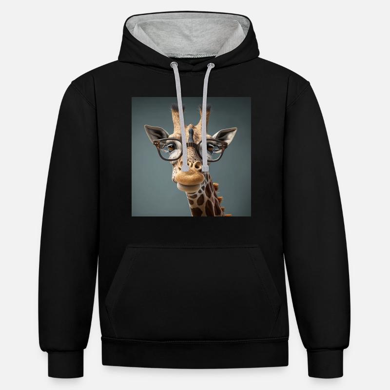 Lunettes de girafe drôle - Sweat à capuche contrasté - noir/gris chiné