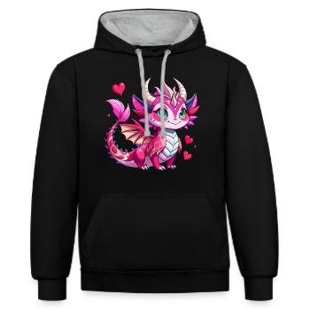 Farbenfroher Drache - Kontrast-Hoodie - Schwarz/Grau meliert - Vorne - Anna (173cm) & Nico (186cm)