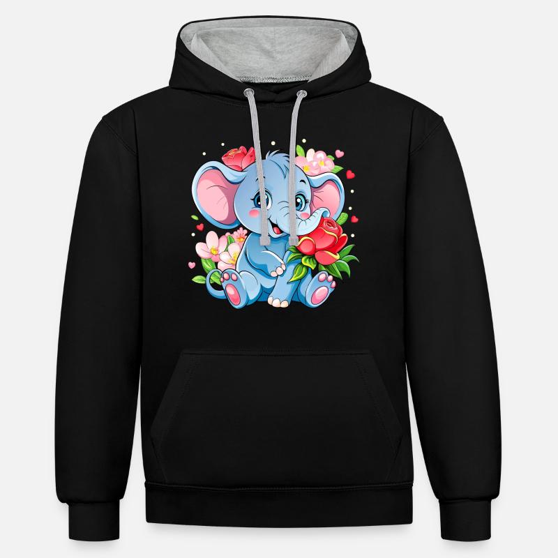 Fleur aimant bébé éléphant - Sweat à capuche contrasté - noir/gris chiné