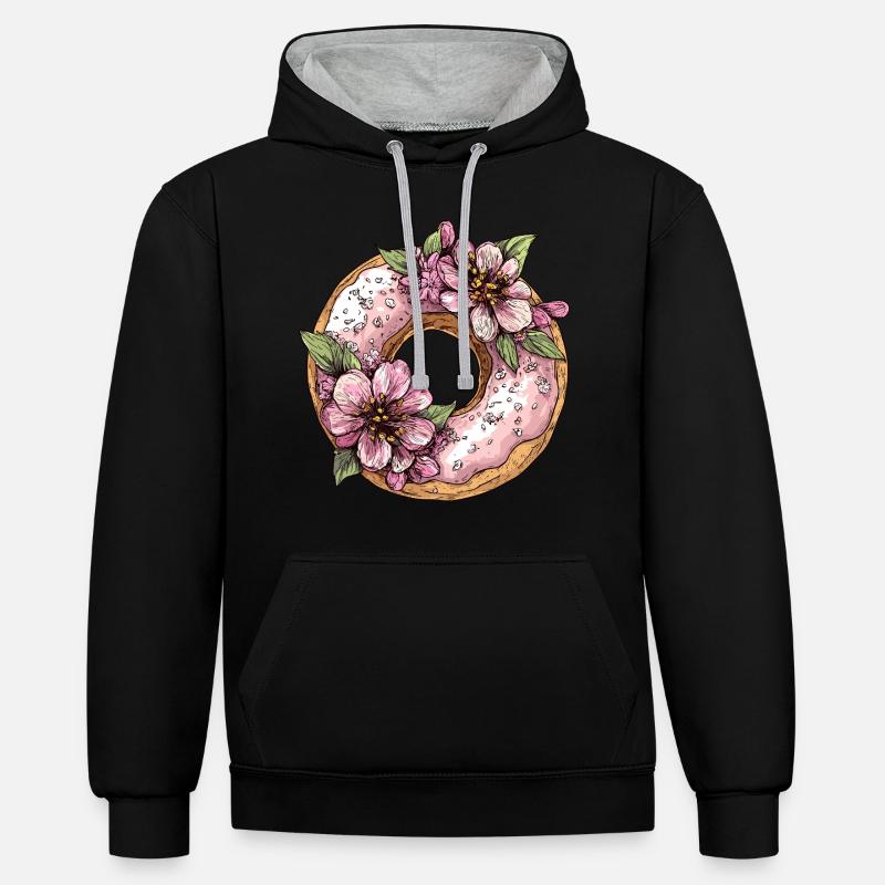Beignet aux fleurs - Sweat à capuche contrasté - noir/gris chiné