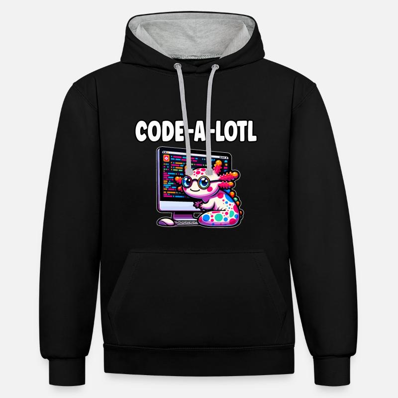 Funny Coding Axolotl Programming Gift - Contrast hoodie - black/heather grey