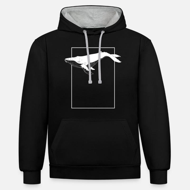 Baleine # 2 - Sweat à capuche contrasté - noir/gris chiné