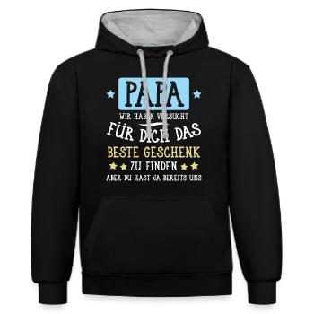 Papa... für dich das beste Geschenk... - Kontrast-Hoodie - Schwarz/Grau meliert - Vorne - Anna (173cm) & Nico (186cm)