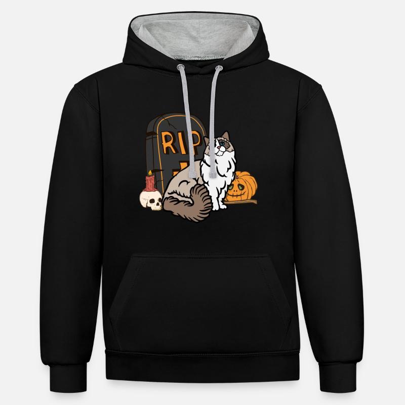 Mignon Chat d’Halloween Ragdoll - Sweat à capuche contrasté - noir/gris chiné