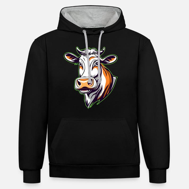 Vache Moo mignonne - Sweat à capuche contrasté - noir/gris chiné