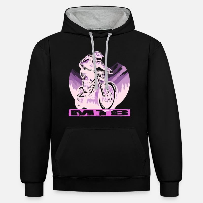 Vélo VTT - Sweat à capuche contrasté - noir/gris chiné