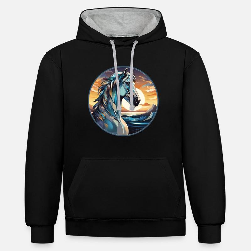 Cheval - Sweat à capuche contrasté - noir/gris chiné
